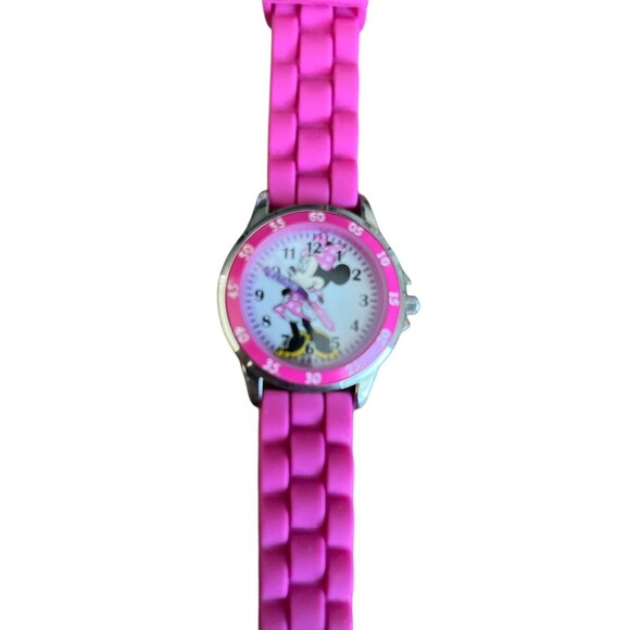 Accutime Disney Minnie Mouse Kid's Wristwatch Pink Silicone Strap New Battery - Picture 1 of 5